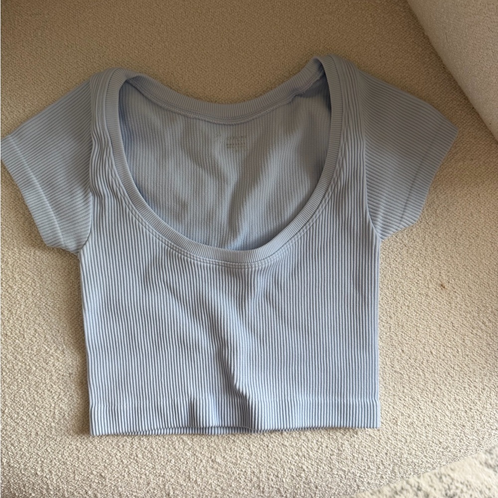 Aerie Light Blue Ribbed Crop Top